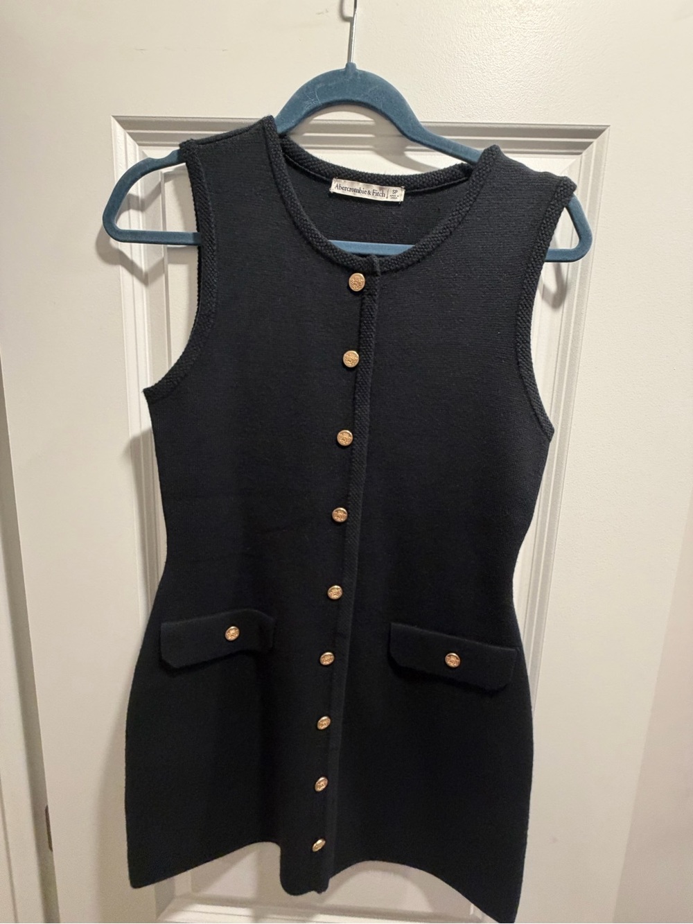 Abercrombie & Fitch Black Sleeveless Knit Dress with Gold Buttons